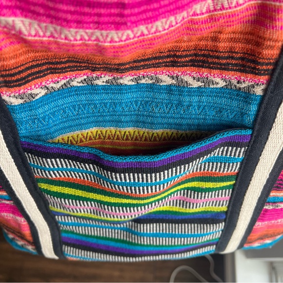 Large Boho striped Peruvian Mexican Zarape Tote beach Bag - Picture 4 of 15